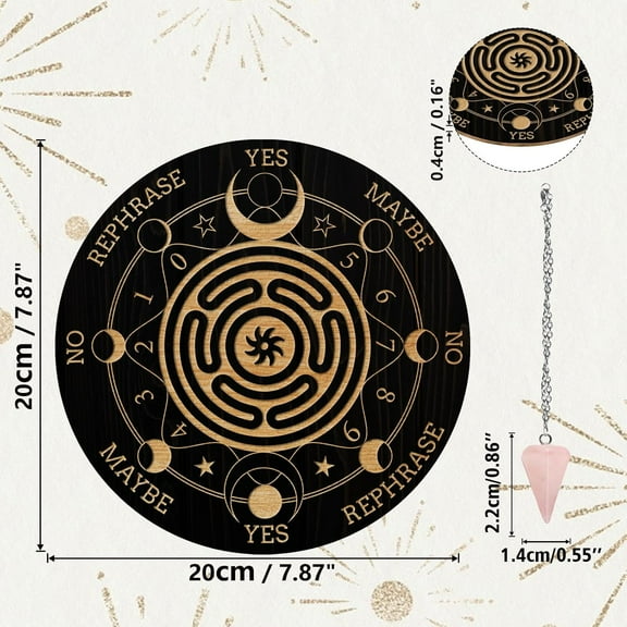 1set Pendulum Board set Wooden Dowsing Divination Board Metaphysical Message Board with Pendulum Necklace for Witchcraft Wiccan Altar Supplies Kit Moon & Figure