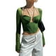 thumbnail image 1 of Top corto de manga larga para mujer, Top plisado con escote en el pecho, Top de verano con cuello Halter a la moda para citas y compras, 1 of 7