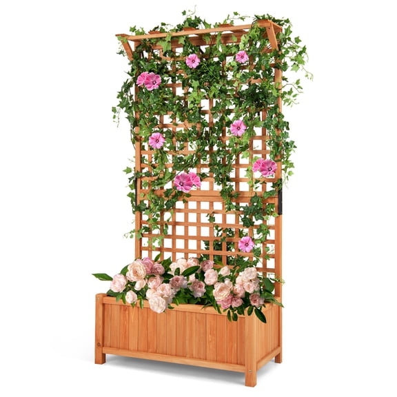Costway Raised Garden Bed Planter Box Climbing Plants Container with Trellis &Hanging Roof