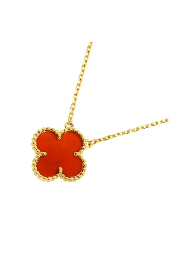Pre-Owned Van Cleef & Arpels VCA Alhambra Carnelian Necklace 42cm 18K Yellow Gold 750