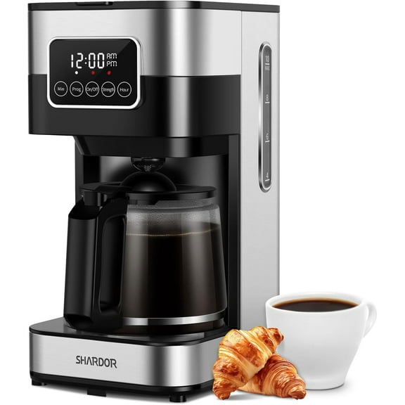 10-Cup Programmable Coffee Maker, Regular & Strong Brew Drip Coffee Machine for Home and Office, Auto Shut Off, Permanent Filter, Silver