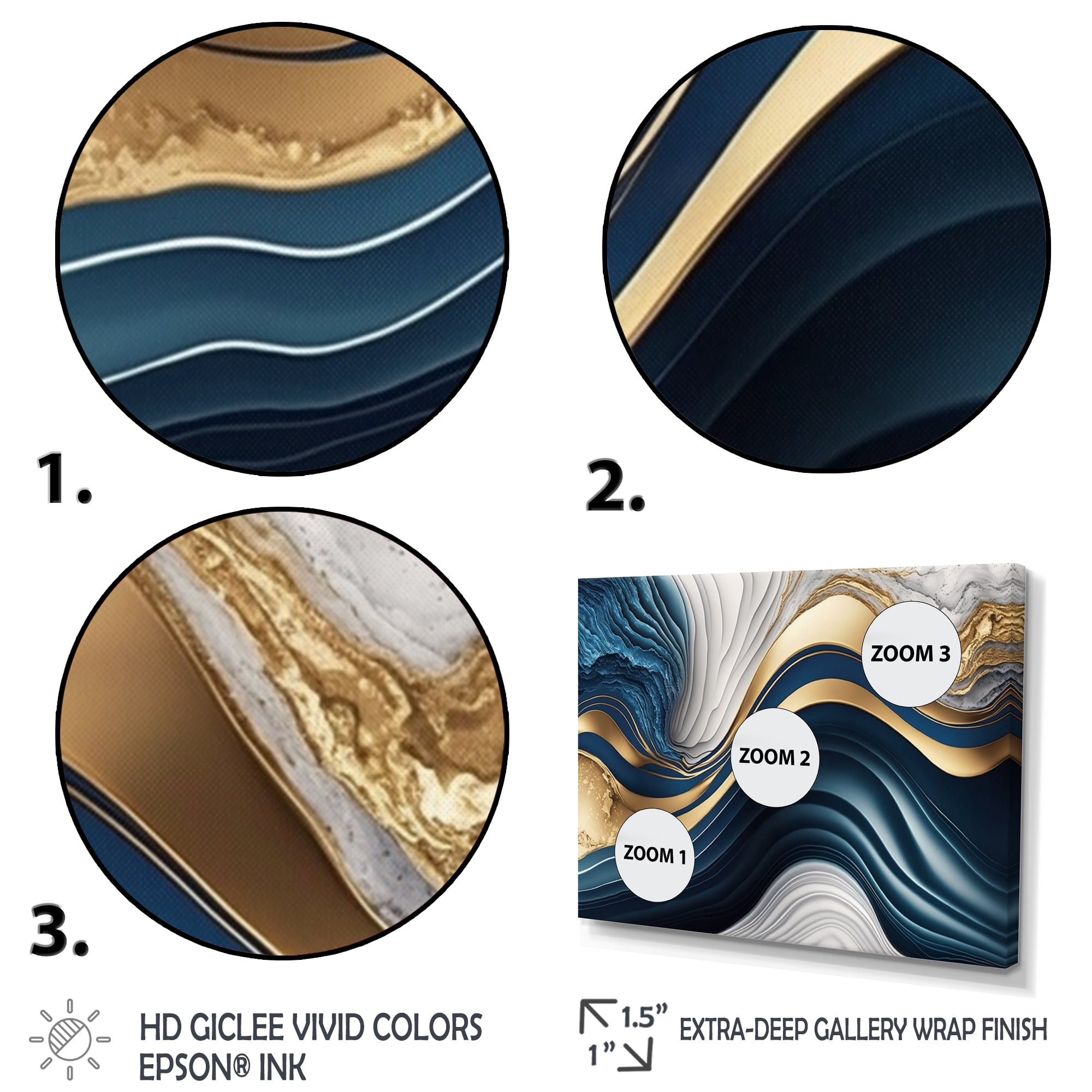 Designart Abstract Geode Waves Blue I Canvas Wall Art