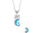 thumbnail image 2 of Delight Jewelry Silvertone Large Clear Crystal Owl on Hot Blue Moon Silver tone Bow Heart Necklace, 2 of 4