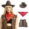 thumbnail image 5 of Celivon Cowgirl Outfits For Women 3 Piece Hat Scarf Vest Sets Vintage Western Cowboy Themed Sets Party Club Casual Daily Wear, 5 of 7