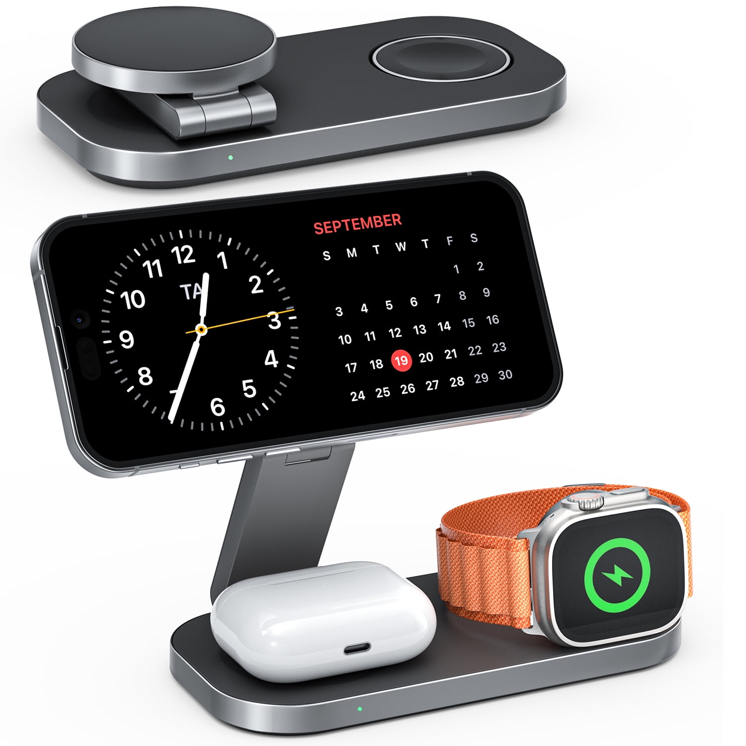 Waloo Foldable 3 in 1 Wireless Charging Station for Apple Magsafe Charger Stand, for iPhone 17 Air 16 15 14 13 12 Series, Airpods Pro ,Apple Watch