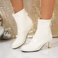 thumbnail image 2 of Lovzfmll Women's Ankle Boots, Shiny Patent Leather High Heel Booties, Round Toe Chelsea Boots, Casual Dressy Plus Size Fall Winter Shoes, 6.5, White, 2 of 9