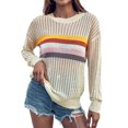 thumbnail image 1 of Suéter de punto para mujer, suéter de punto de manga larga con cuello redondo y rayas multicolor, informal, holgado, suave y transpirable, 1 of 5