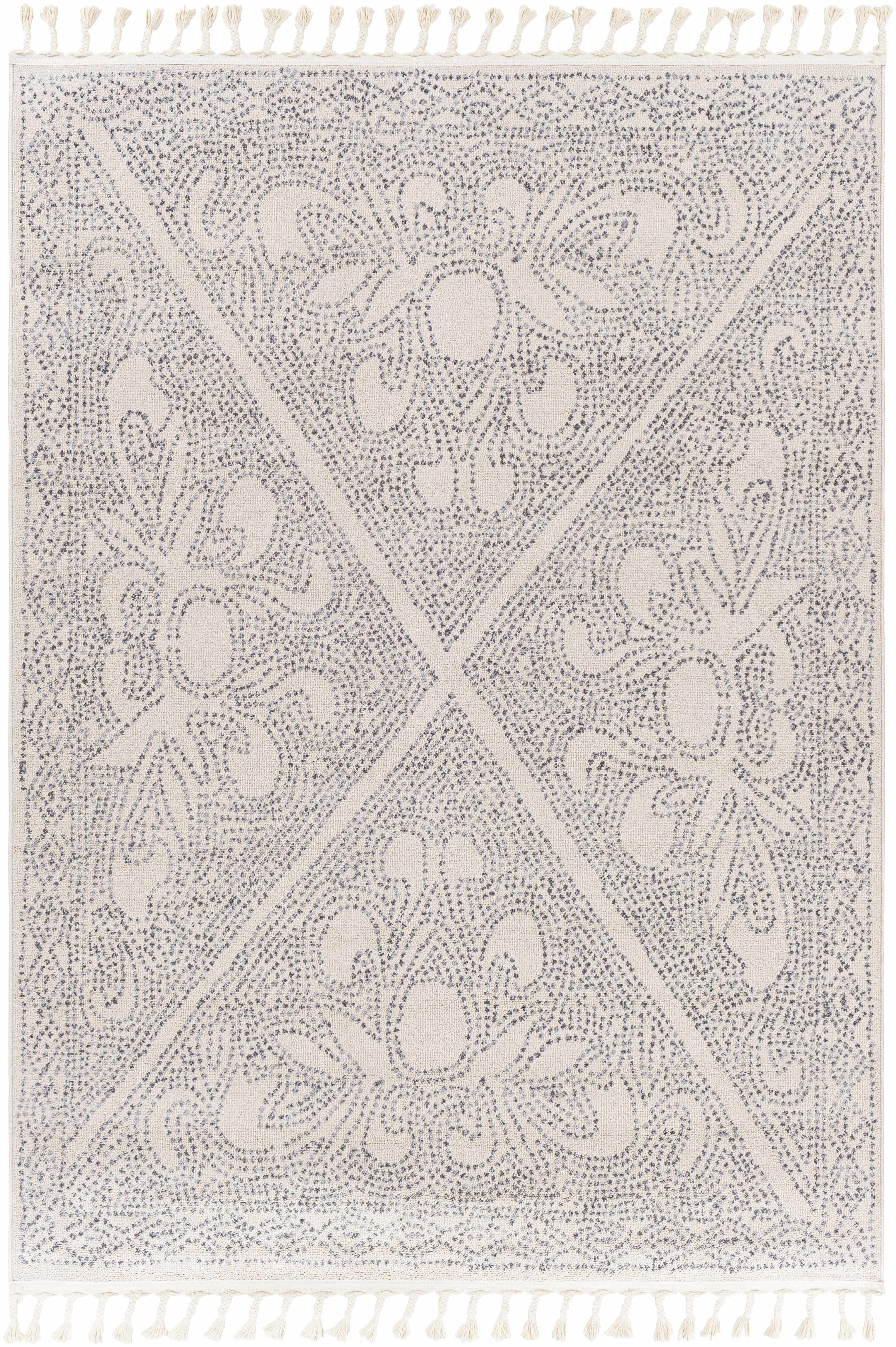 Hauteloom Birdwood Moroccan Farmhouse Hallway Entryway Runner Rug - Bohemian Long Carpet with Tassel - Boho Dot Pattern - Modern Minimalist Look - Beige, Cream, Gray - 2'7" x 7'3"