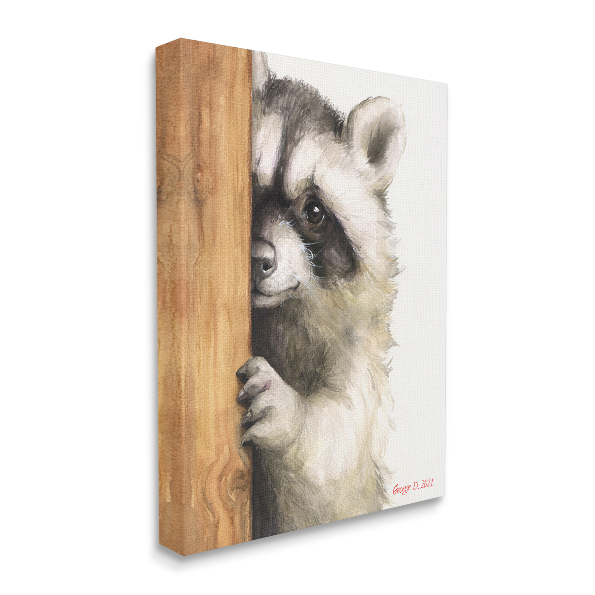 Stupell Industries Peering Raccoon Cute Smile Watercolor Animal Painting Painting Gallery Wrapped Canvas Print Wall Art, Design by George Dyachenko