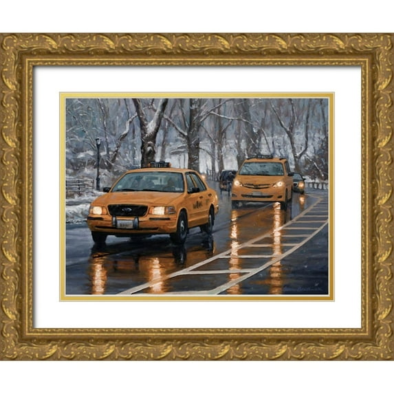 Braithwaite, Bruce 14x11 Gold Ornate Wood Framed with Double Matting Museum Art Print Titled - Snowfall in the Park
