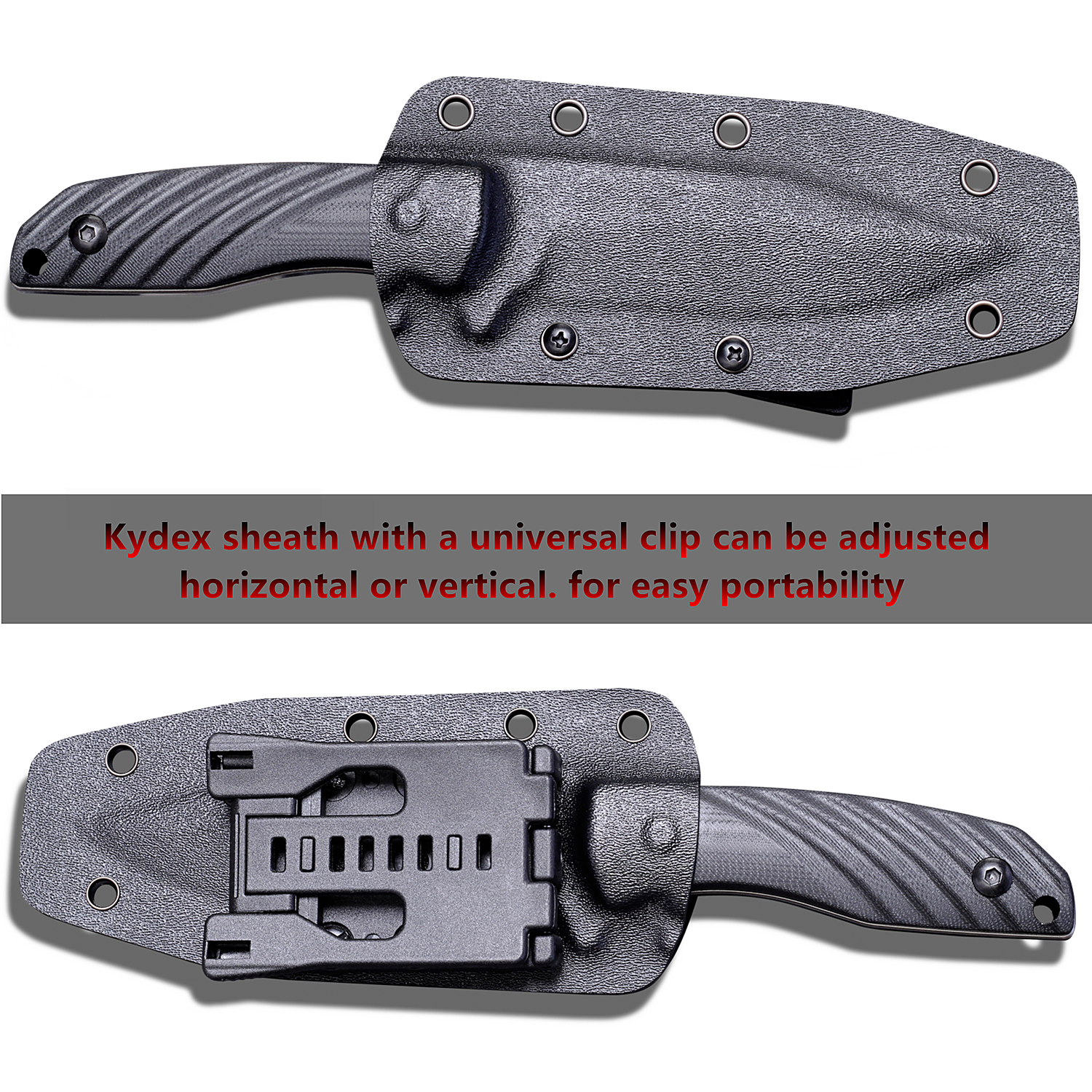 OERLA Olk-043 Fixed Blade Tactical Camping Knife 8.85" with Black G10 Handle and Kydex Sheath