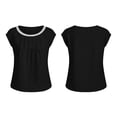 thumbnail image 4 of YUGYXL Cap Sleeve Tops for Women Lace Patchwork Boho Ruched Summer Western Linen Tops Casual Loose Crew Neck T Shirts Black Tops L, 4 of 8