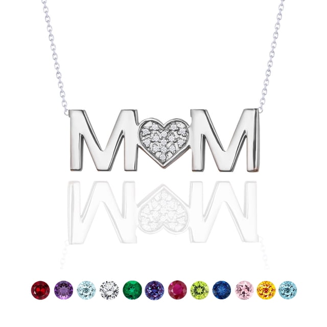 JeenMata Collar con Colgante de Mamá Diamante, Piedra Natal de Abril, en Oro Blanco de 18 K sobre Plata