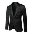 thumbnail image 2 of Mens 2 Piece Floral Jacquard Dress Suit Set 1 Button Print Dinner Jacket Pants-Black, 2 of 8