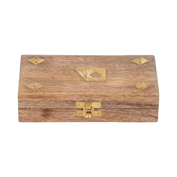 Sagebrook Home's Mango Wood and Brass 7x5 Cards & Dice Box - Artisan Crafted, Brown, Ideal for Home Entertainers