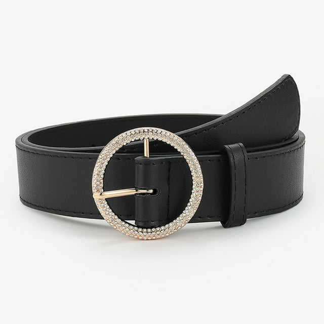 Ceinture à Moins de 10 $ Ceinture Noire Femme Mode Incrustée de Strass Boucle Ronde Ceinture Vintage pour Robe