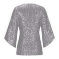 thumbnail image 5 of JGNGSHN Womens Sparkly Sequin Tops Dressy 3/4 Sleeve V Neck Wrap Shimmer Glitter Blouse for Evening Party Club Cocktail Silver XL, 5 of 7