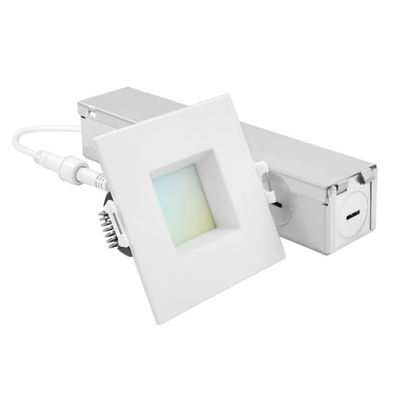 Luxrite 2 Inch Square LED Recessed Ceiling Light J-Box 8W 5CCT 660 Lumens Dimmable Canless Wet Rated IC Rated ETL