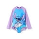 thumbnail image 1 of Traje de baño Disney Stitch para niñas, manga larga, UPF 50+, morado 6-7Y, 1 of 6