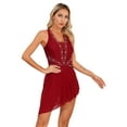 thumbnail image 4 of Miutii Women's Figure Ice Skating Dress Backless Leotard Dress Shiny Rhinestones Roller Skating Burgundy M, 4 of 9