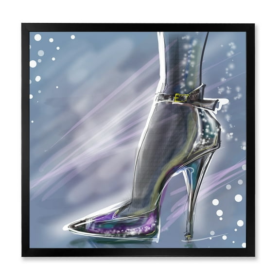 Designart 'Shiny Woman Shoe High Heeled Stiletto With Glitter' Modern Framed Art Print