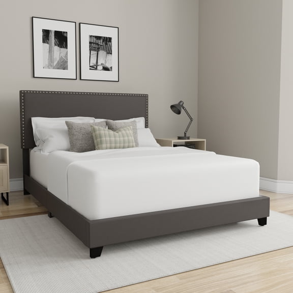 Willow Nailhead Trim Upholstered Full Bed, Charcoal
