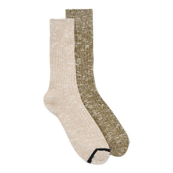 Rugged Soles Men's Ribbed Crew Socks, 2-Pack, Shoe Sizes 7-12