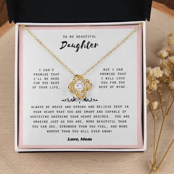 To My Daughter Necklace Gift From Mom, Inspirational Gifts For Daughter, Daughter Mother Necklace Thoughtful And Sentimental Message Card, White Love Knot Necklace