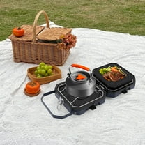 2-Burners Portable Stove Foldable Camp Stove with Grill Pan for Home Kitchens, Outdoor Camping, Barbecues