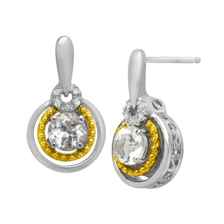 Duet 1 1/8 ct Topaz Drop Earrings with Diamonds in Sterling Silver & 14kt Gold