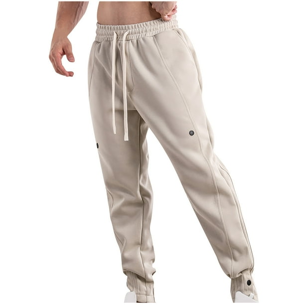 Pantalones largos de moda para hombre, con cordón, cintura elástica, color sólido, informales, largos, para hombre