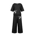 thumbnail image 4 of BLOCLOALO 2 Piece Lounge Set Short Sleeve Shirts Linen Sets Cotton Printed Blouse Loose Cropped Pants Two Piece Suit Pant Suits Floral Printted Tops Casual Sets Comfy Lounge Set Black Xl, 4 of 6