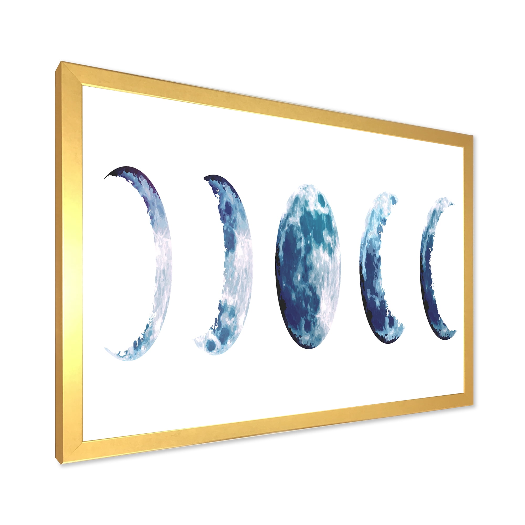 Designart 'Magic Blue Moon Phases On White' Bohemian & Eclectic Framed Art Print