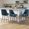 thumbnail image 2 of WOOW DEPOT 26" Swivel Bar Stools Large Seat Set of 1, Upholstered PU Leather w/ Mid-Back Wood Legs, Modern Armless Island Counter Barstools Kitchen Pub Chair, Blue, 2 of 12