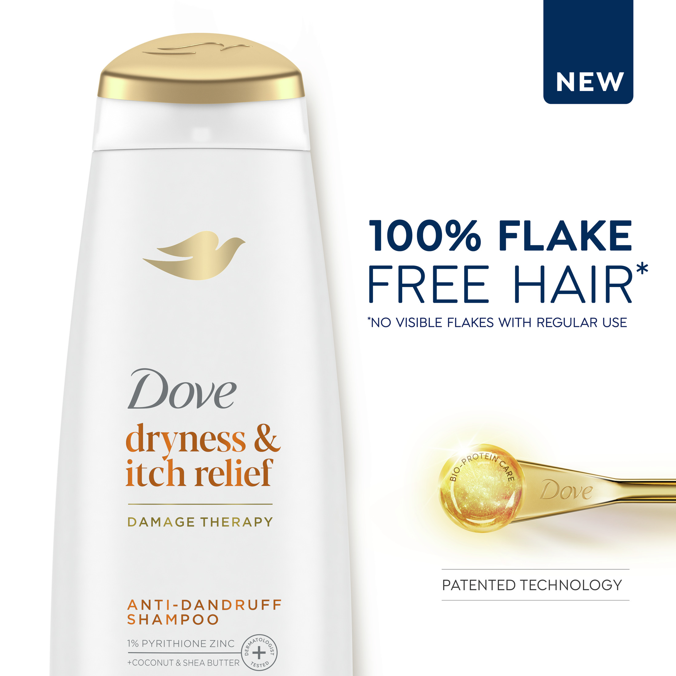 Dove Damage Therapy Derma Anti-Dandruff Shampoo for Flaky Scalp Dryness + Itch with Pyrithione Zinc & Coconut Oil, 12 oz