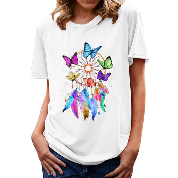 Gibobby Playera de Manga Corta Casual Suave Camiseta verano para mujer, camiseta informal manga corta con gráfico(Blanco,M)