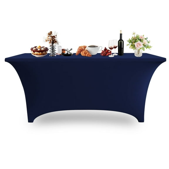 6FT Spandex Table Cover Rectangular Stretch Spandex Tablecloth, Table Clamps for Outdoor Picnic Beach Party Camping,Navy Blue,1 Pack