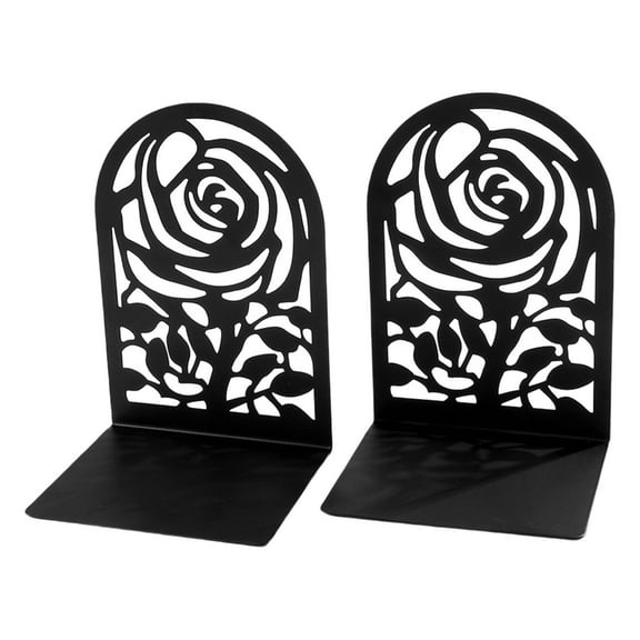 Jesscasday 2Pcs Heavy Duty Book Ends for Shelves Hollowed Floral Metal Bookend Book Stopper