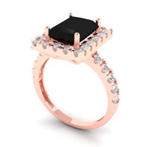 3.84ct emerald cut black natural onyx 14k rose gold halo Bridal Wedding Engagement Promise Anniversary Ring for Women size 5.25