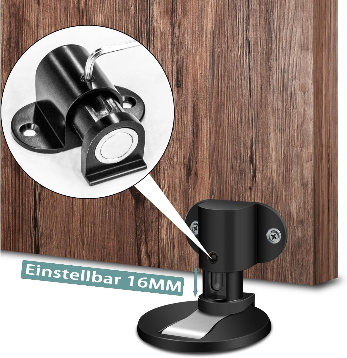 JJEAN-Invisible Magnetic Door Stopper,2 Pack Adjustable Door Stop 3M Double-Sided Adhesive Tape Or Drilling Installation,for Various Door Types, Floor Fixed (Black)