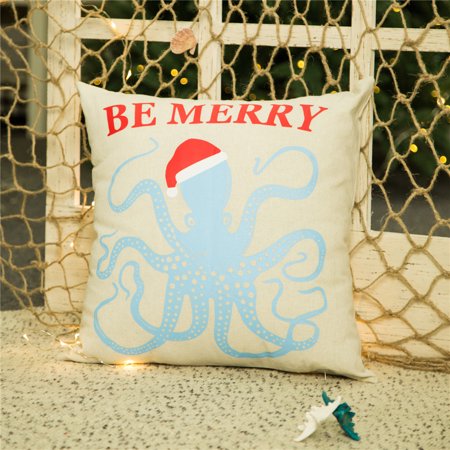 Octopus Throw Pillow Glitzhome Christmas Octopus Design Sofa Decorative Throw Pillow Cushion Cover, 18