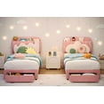 thumbnail image 2 of Memoryfield Twin Bed Frame with Bookcase Headboard, Upholstered Platform Bed Frame with Under-Bed Drawer, No Box Spring Needed/Noise-Free, Light Pink, 2 of 7