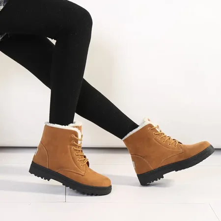 

Women‘s Round Toe Lace Up Boots Warm Faux Fur Lined Ankle Boots Women‘s Footwear