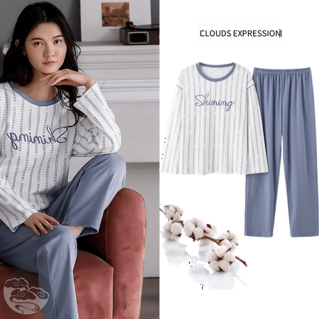 

QWZNDZGR Spring Autumn New 100%Cotton Elegant Women s Pajama Sets Pyjamas Cartoon Print Sleepwear Long Pijama Mujer Nightsuit Home Lounge