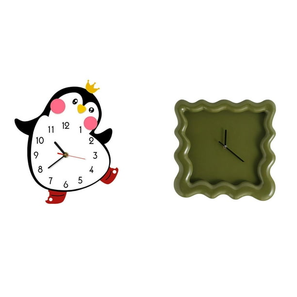 Reloj de pared,Reloj de pared silencioso y decorativo que no hace tictac,Reloj de pared silencioso de pingüino pequeño Reloj de madera,Reloj de pared,Reloj de pared decorativo para baño y