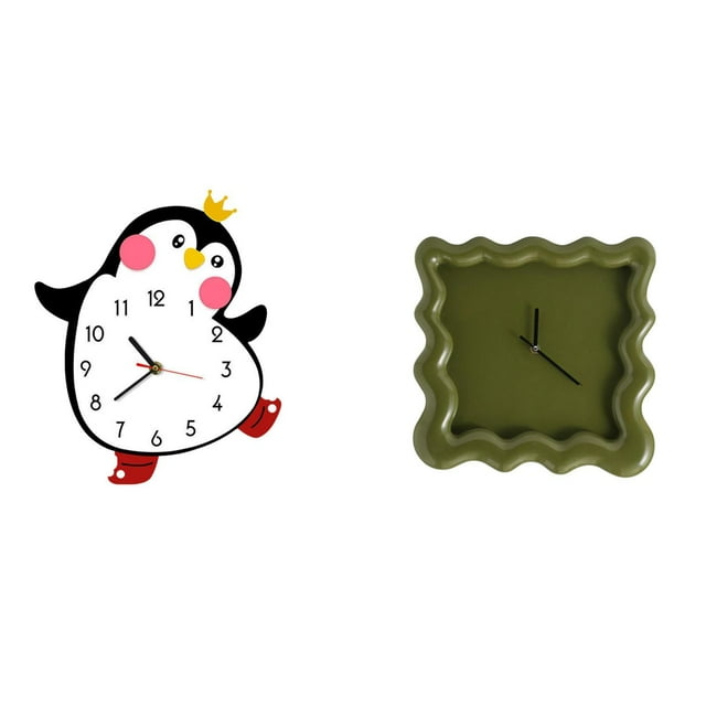 Precioso reloj de pared cuadrado de madera con diseño de pingüino de dibujos animados, silencioso, preciso y multifuncional, adorno colgante para dorm