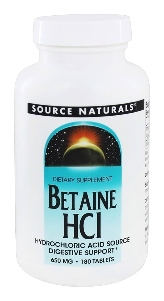 Source Naturals Betaine HCl Hydrochloric Acid Source 650 mg. 180