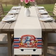 thumbnail image 4 of Thin Blue Red Striped Table Runner 72 Inches, Patriotic Gnomes 4th of July Beige Bed Runner Dresser Scarves Tabletop for Indoor Outdoor Parties/Ceremony/Banquet, 14" x 72", 4 of 9