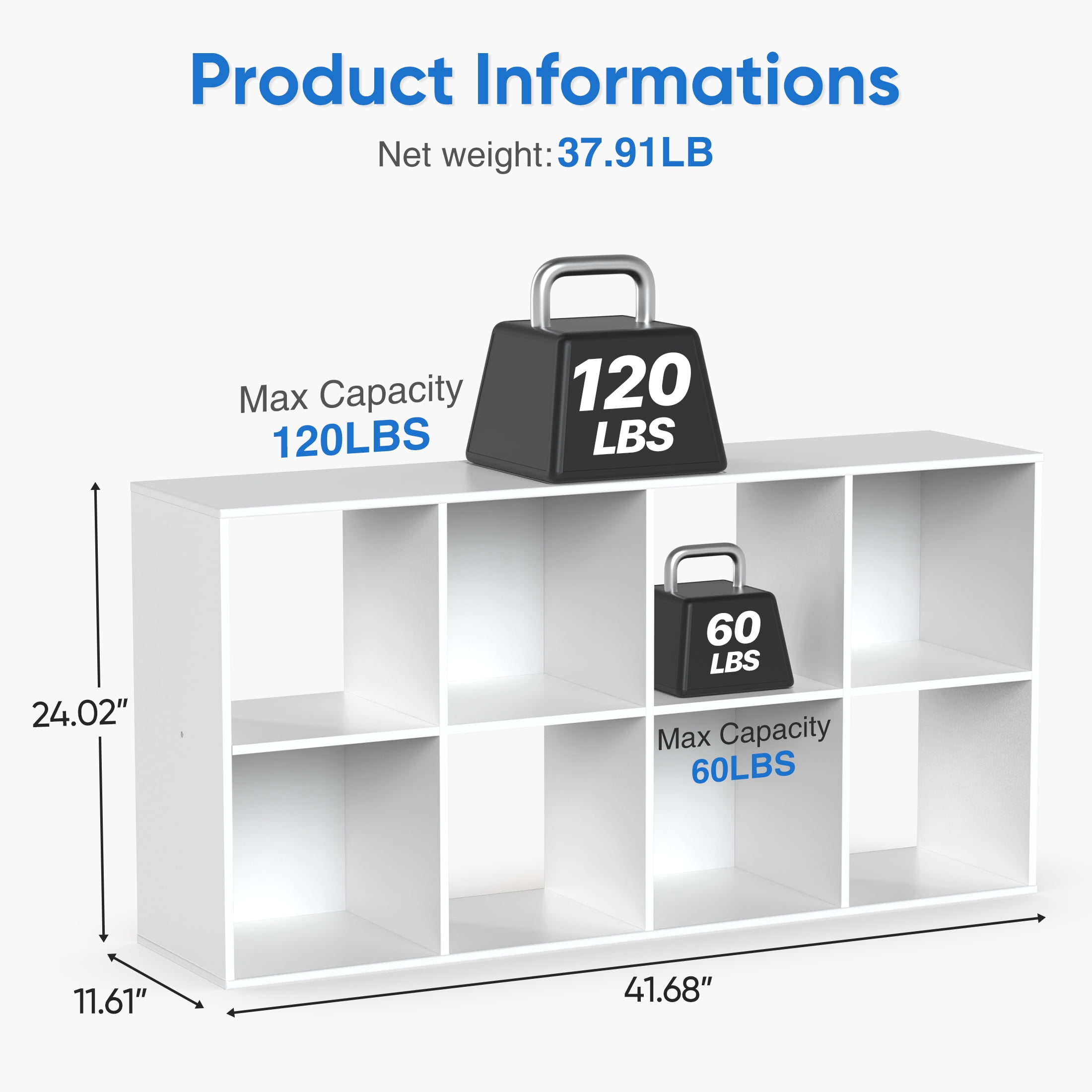 ZUNMOS 8 Cube Storage Organizer,Open Cube Storage Bookcase with 4  Removable Back Panels, for Living Room, Bedroom, Entrance Hall &Office ,47.7" L×11.6" W×24"H, White