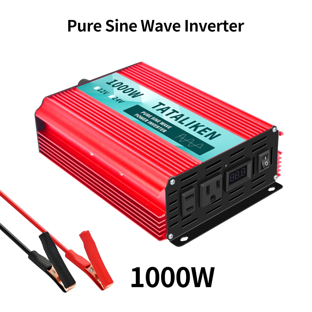 TATALIKEN 1000 Watts 2000 Watts Pure Sine Wave Power Inverter DC 12V to AC 110V/120V Car Inverter with 2 AC Outlets for Power Tools Home Vehicles RV Truck, LCD Display